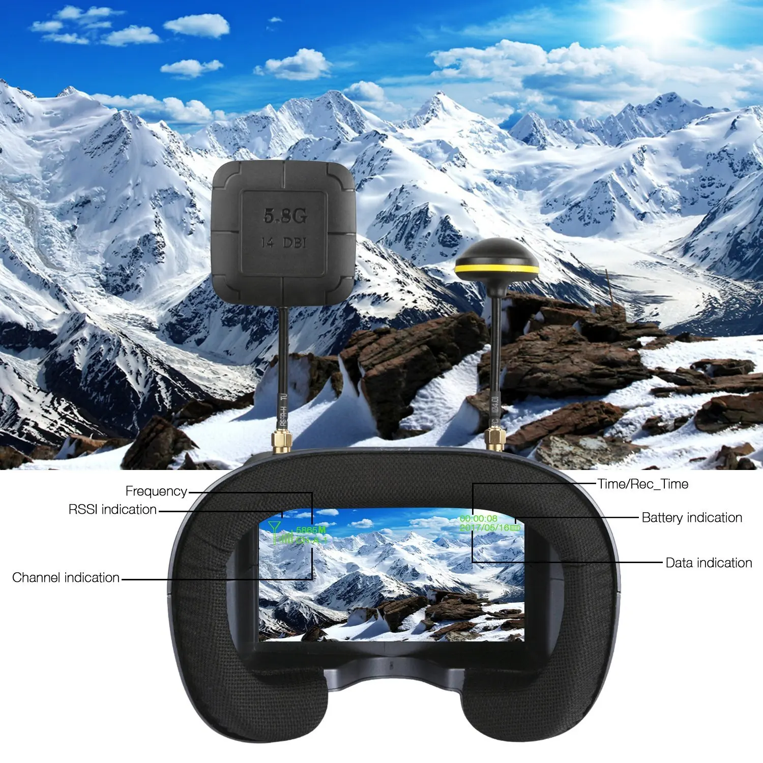 FPV Goggles 008D 5.8G 40CH 4.3 - đánh giá và giá Fpv Goggles Headset